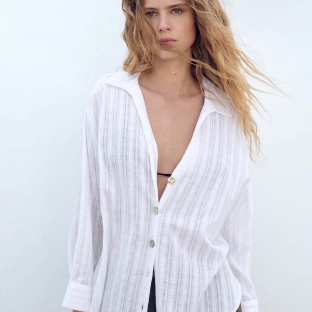 Zara White Button-Up Women's Top